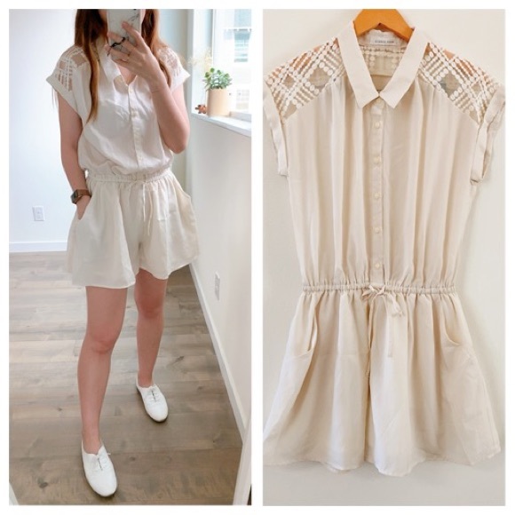 Anthropologie Pants - Beige lace pocket jumpsuit romper